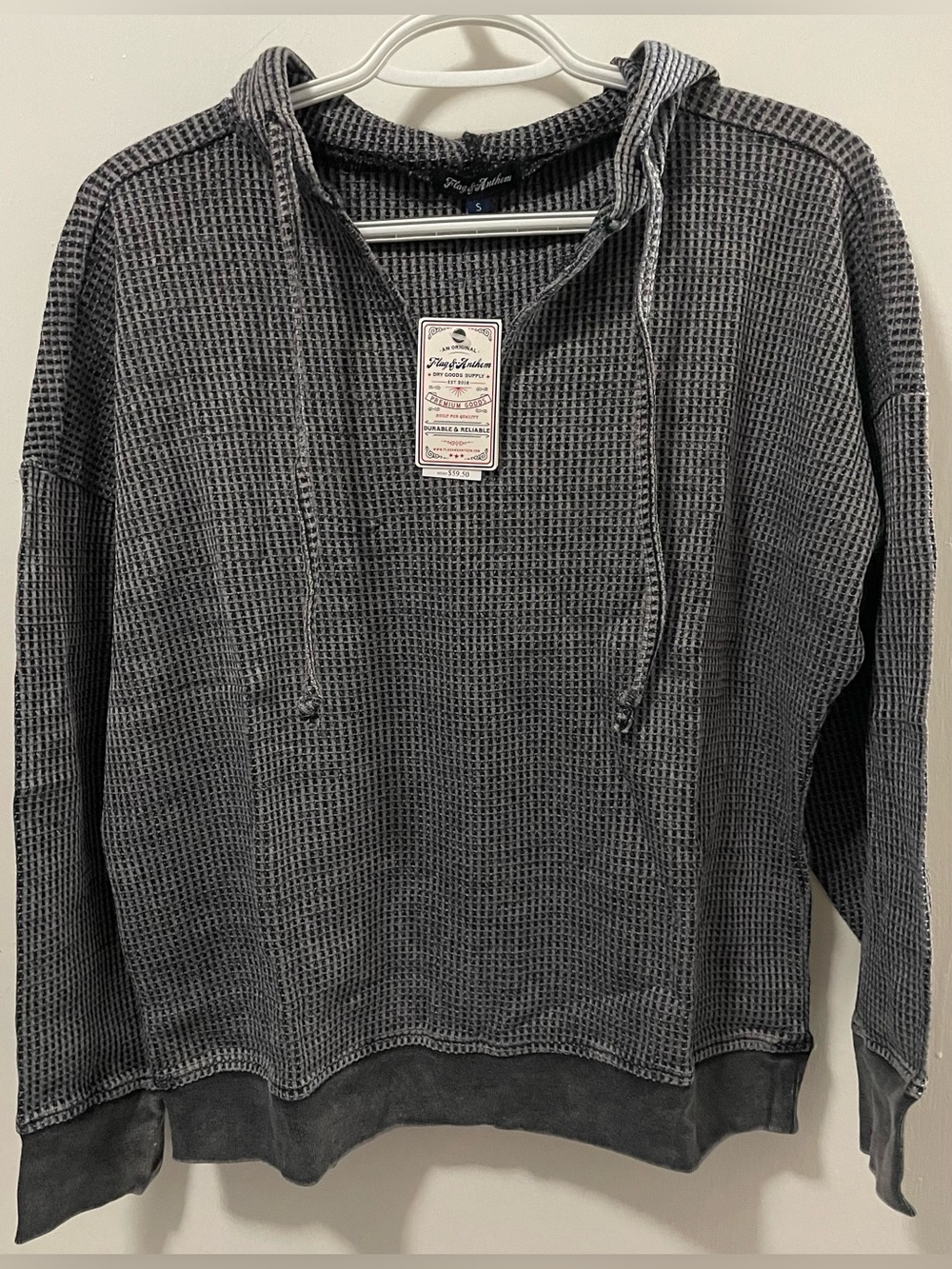 Flag & Anthem Women’s Waffle-Knit Hooded Sweatshirt Charcoal Gray Size Small S